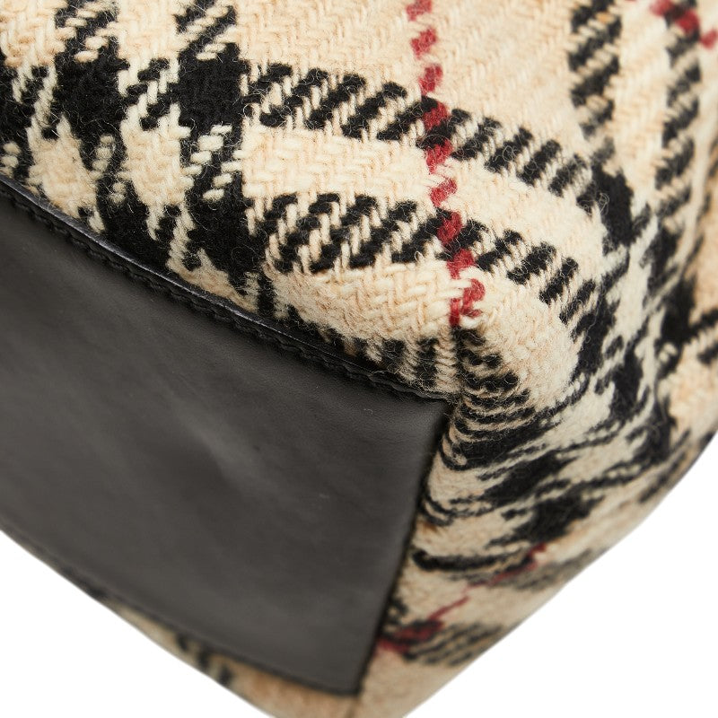 バーバリー ノバチェック ワンショルダーバッグ ベージュ ブラック ウール レザー レディース BURBERRY 【中古】