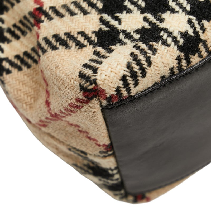 バーバリー ノバチェック ワンショルダーバッグ ベージュ ブラック ウール レザー レディース BURBERRY 【中古】