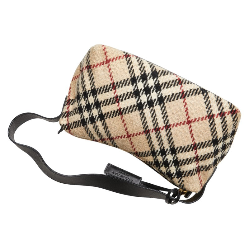 バーバリー ノバチェック ワンショルダーバッグ ベージュ ブラック ウール レザー レディース BURBERRY 【中古】