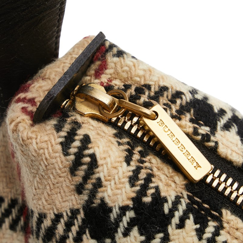 バーバリー ノバチェック ワンショルダーバッグ ベージュ ブラック ウール レザー レディース BURBERRY 【中古】