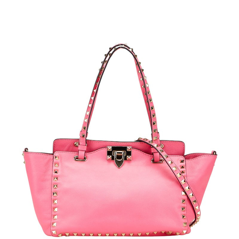 ヴァレンティノ ロックスタッズ ハンドバッグ ショルダーバッグ 2WAY ピンク レザー レディース VALENTINO 【中古】