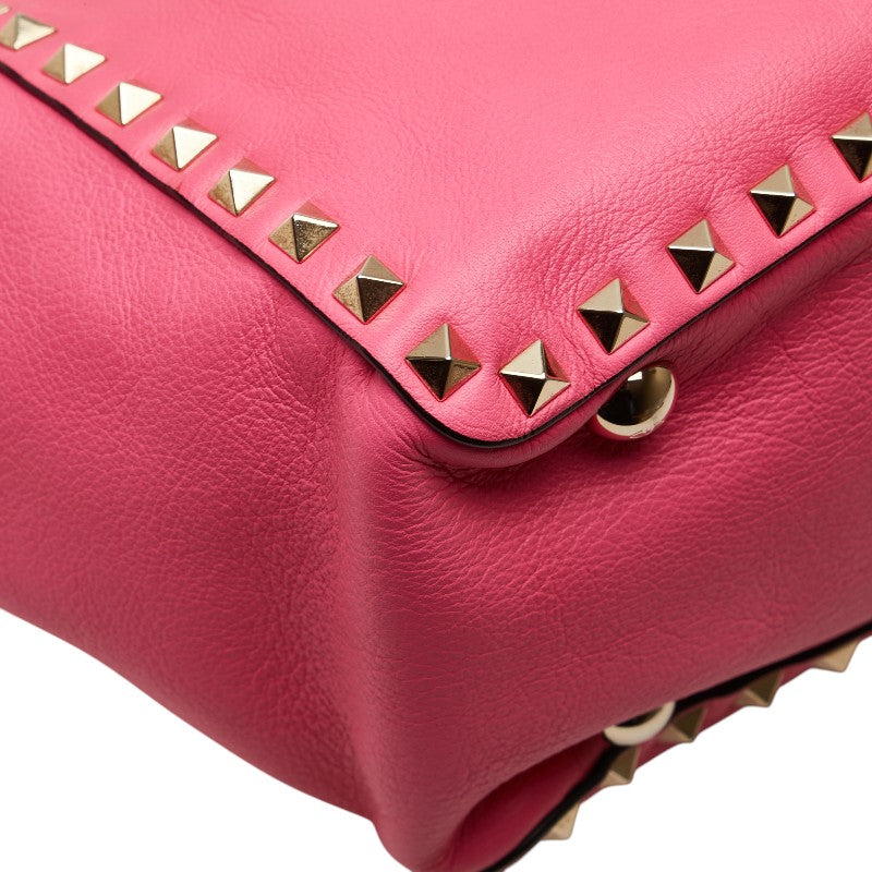 ヴァレンティノ ロックスタッズ ハンドバッグ ショルダーバッグ 2WAY ピンク レザー レディース VALENTINO 【中古】
