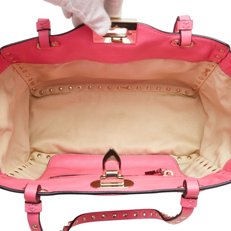 ヴァレンティノ ロックスタッズ ハンドバッグ ショルダーバッグ 2WAY ピンク レザー レディース VALENTINO 【中古】