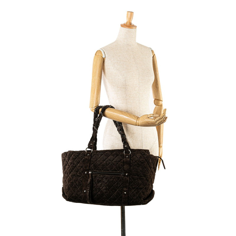 シャネル マトラッセ ココマーク トートバッグ ダークブラウン スウェード レディース CHANEL 【中古】