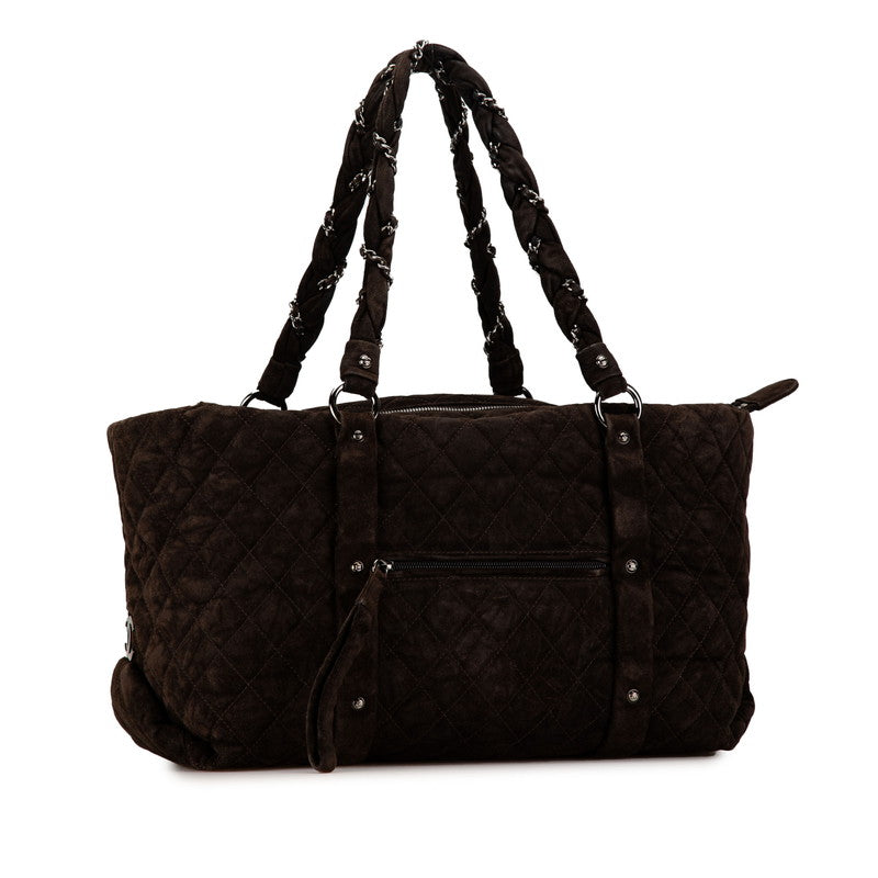 シャネル マトラッセ ココマーク トートバッグ ダークブラウン スウェード レディース CHANEL 【中古】