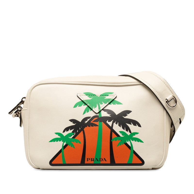 プラダ シティカーフ ヤシの木 斜め掛け ショルダーバッグ 1BH093 オフホワイト マルチカラー レザー レディース PRADA 【中古】