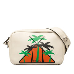 プラダ シティカーフ ヤシの木 斜め掛け ショルダーバッグ 1BH093 オフホワイト マルチカラー レザー レディース PRADA 【中古】