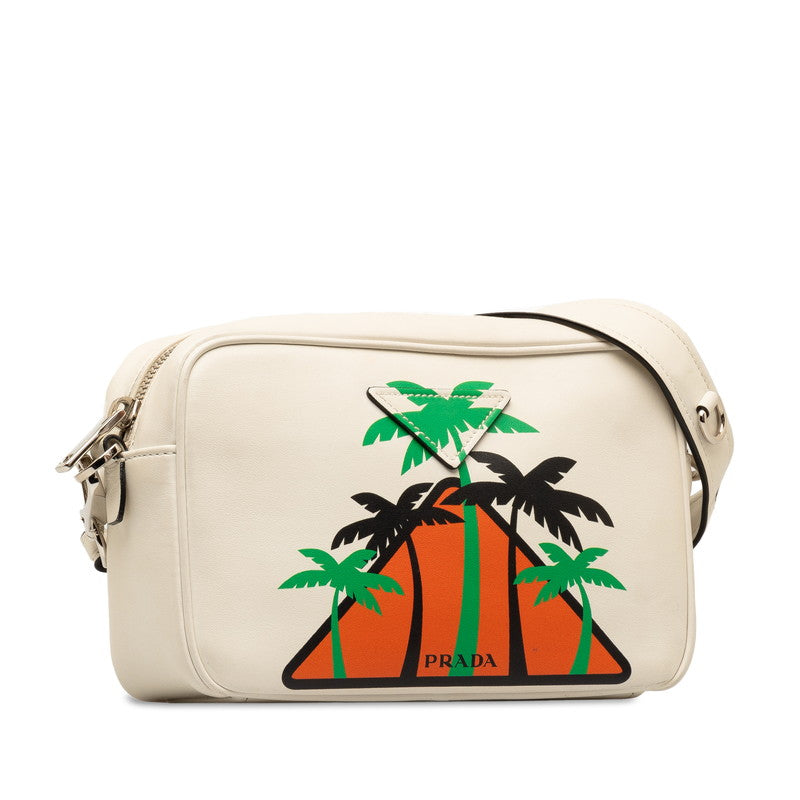 プラダ シティカーフ ヤシの木 斜め掛け ショルダーバッグ 1BH093 オフホワイト マルチカラー レザー レディース PRADA 【中古】
