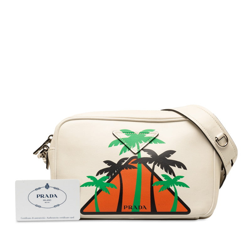 プラダ シティカーフ ヤシの木 斜め掛け ショルダーバッグ 1BH093 オフホワイト マルチカラー レザー レディース PRADA 【中古】