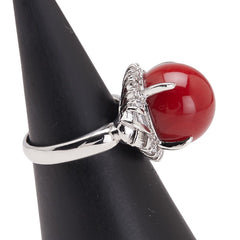 Pt900 プラチナ 赤サンゴ13.2mm ダイヤ0.43ct リング 指輪 レディース 11号 【中古】