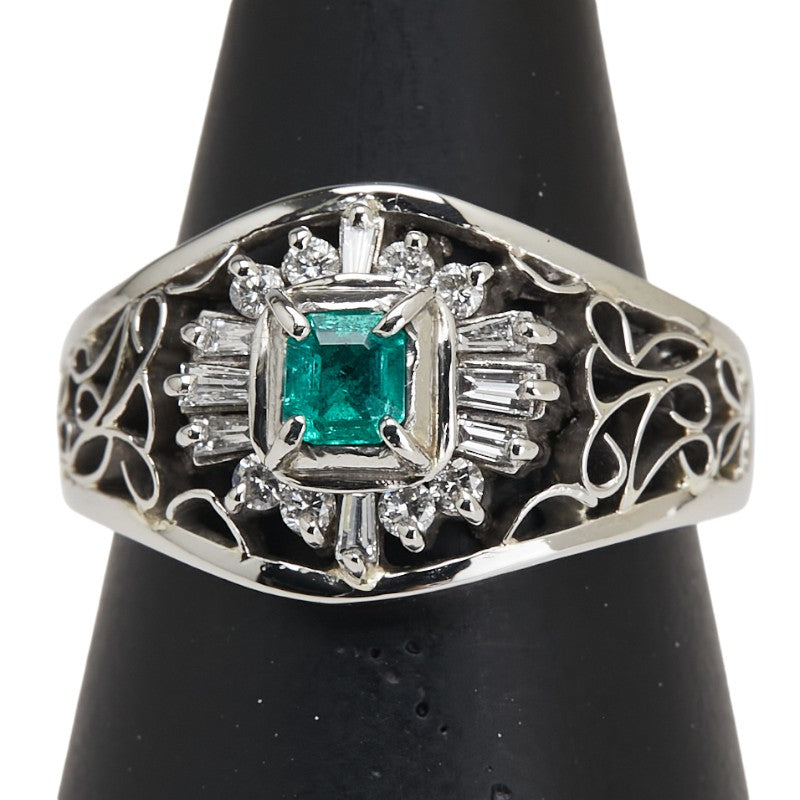 Pt900 プラチナ エメラルド0.33ct ダイヤ0.22ct リング 指輪 レディース 16.5号 【中古】