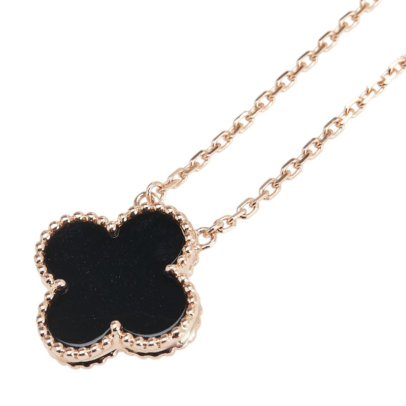 K18PG ピンクゴールド オニキス クローバー モチーフ ペンダントネックレス レディース 【中古】