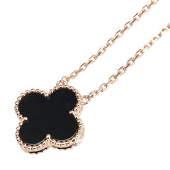 K18PG ピンクゴールド オニキス クローバー モチーフ ペンダントネックレス レディース 【中古】