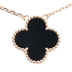K18PG ピンクゴールド オニキス クローバー モチーフ ペンダントネックレス レディース 【中古】
