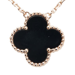 K18PG ピンクゴールド オニキス クローバー モチーフ ペンダントネックレス レディース 【中古】