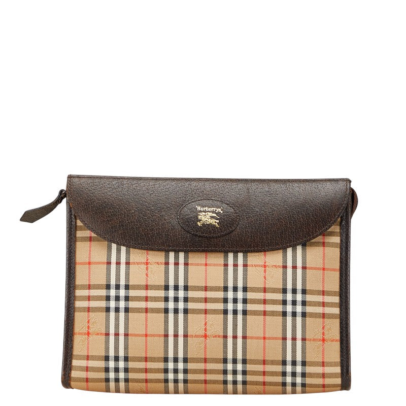 バーバリー ノバチェック シャドーホース クラッチバッグ セカンドバッグ ベージュ マルチカラー キャンバス レザー レディース BURBERRY 【中古】