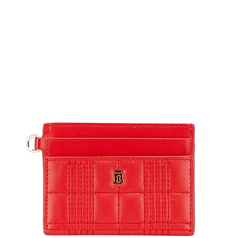 バーバリー TB モノグラム キルティング カードケース レッド ゴールド レザー レディース BURBERRY 【中古】
