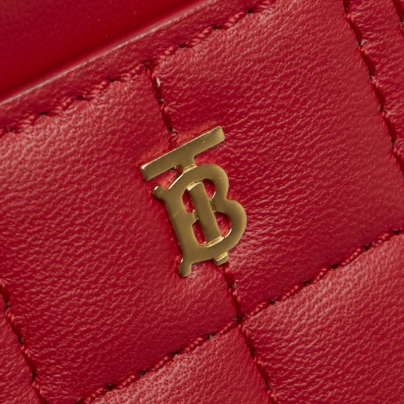 バーバリー TB モノグラム キルティング カードケース レッド ゴールド レザー レディース BURBERRY 【中古】