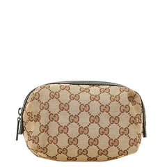 グッチ GGキャンバス ポーチ 29595 ベージュ グリーン キャンバス レザー レディース GUCCI 【中古】