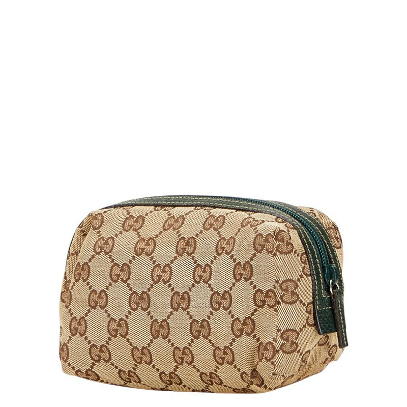 グッチ GGキャンバス ポーチ 29595 ベージュ グリーン キャンバス レザー レディース GUCCI 【中古】