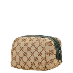 グッチ GGキャンバス ポーチ 29595 ベージュ グリーン キャンバス レザー レディース GUCCI 【中古】