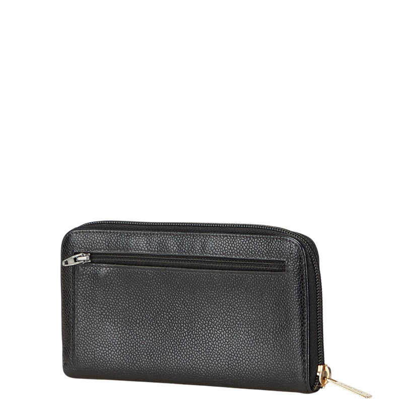 シャネル ココマーク ラウンドファスナー 長財布 ブラック キャビアスキン レディース CHANEL 【中古】