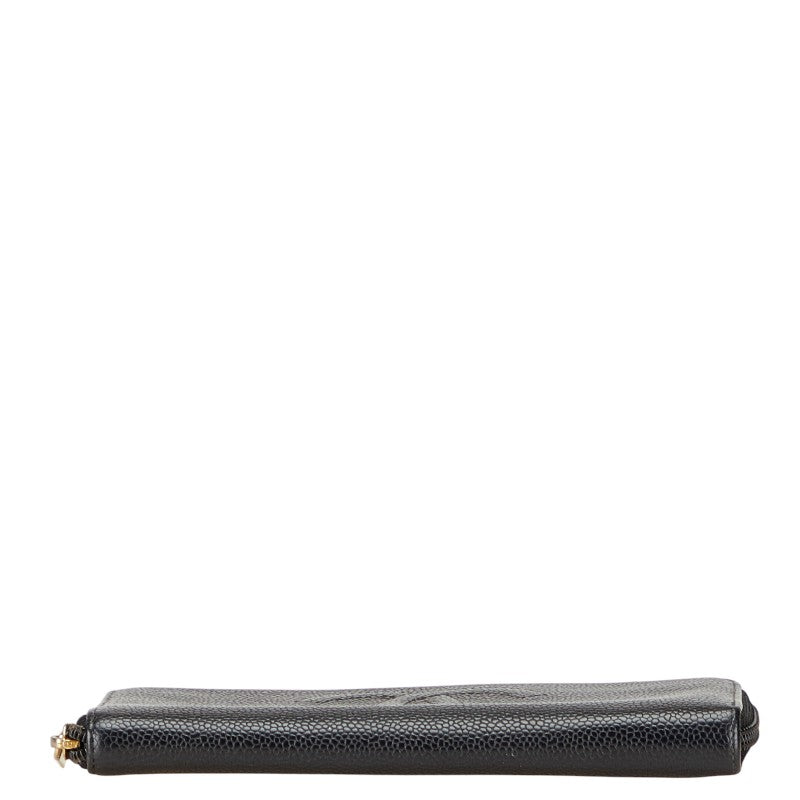 シャネル ココマーク ラウンドファスナー 長財布 ブラック キャビアスキン レディース CHANEL 【中古】