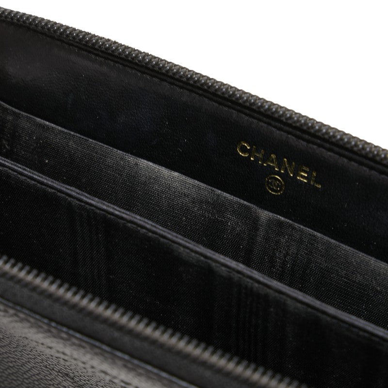 シャネル ココマーク ラウンドファスナー 長財布 ブラック キャビアスキン レディース CHANEL 【中古】