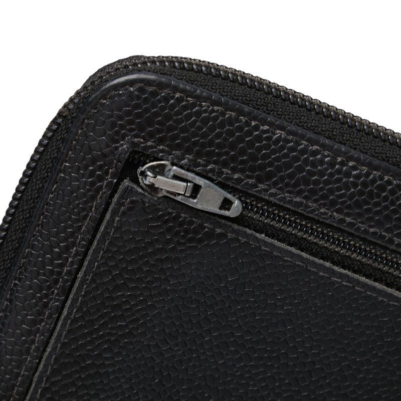 シャネル ココマーク ラウンドファスナー 長財布 ブラック キャビアスキン レディース CHANEL 【中古】
