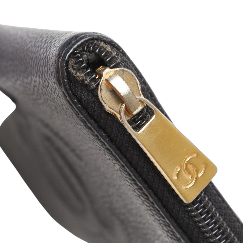 シャネル ココマーク ラウンドファスナー 長財布 ブラック キャビアスキン レディース CHANEL 【中古】