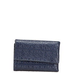 ロエベ アナグラム 二つ折り財布 ネイビー レザー レディース LOEWE 【中古】
