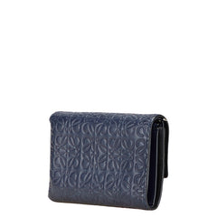 ロエベ アナグラム 二つ折り財布 ネイビー レザー レディース LOEWE 【中古】