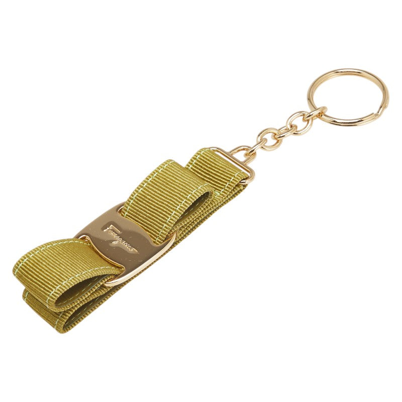 サルヴァトーレフェラガモ ヴァラリボン キーリング グリーン ゴールド キャンバス メッキ レディース Salvatore Ferragamo 【中古】