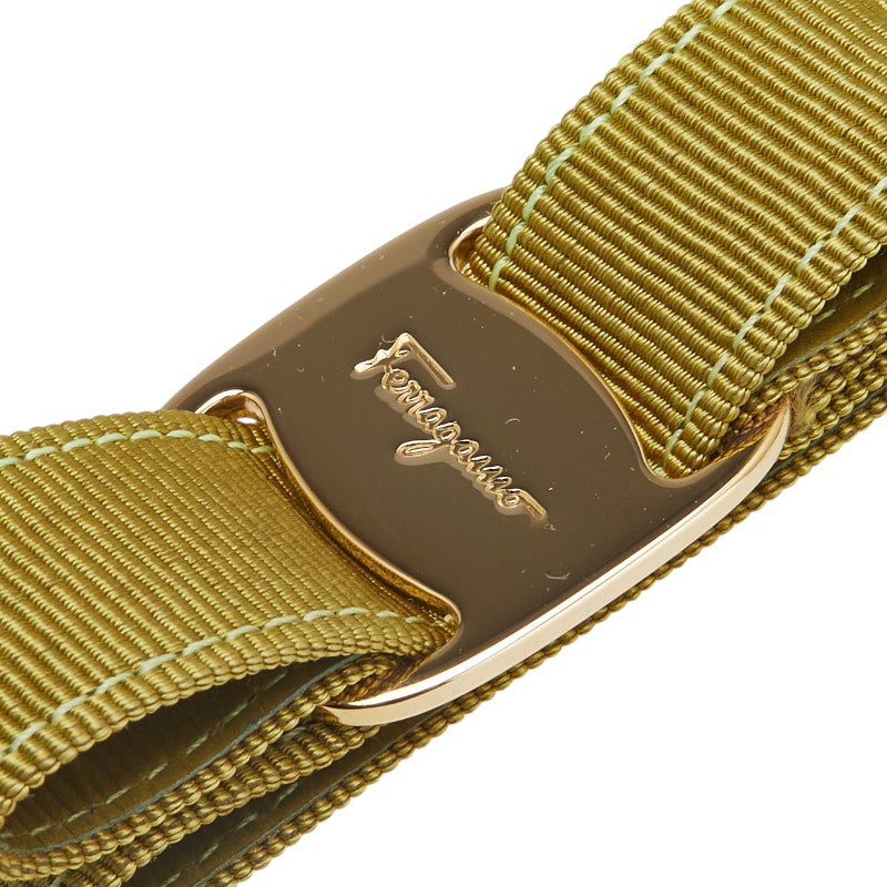 サルヴァトーレフェラガモ ヴァラリボン キーリング グリーン ゴールド キャンバス メッキ レディース Salvatore Ferragamo 【中古】