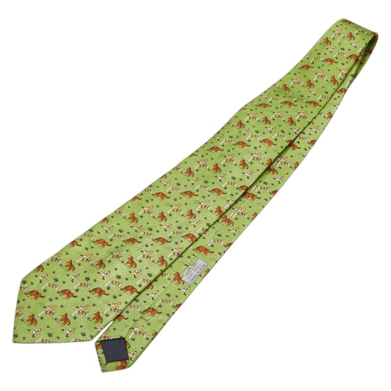 エルメス 馬 馬術 モチーフ ネクタイ グリーン ブラウン マルチカラー シルク メンズ HERMES 【中古】