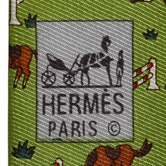 エルメス 馬 馬術 モチーフ ネクタイ グリーン ブラウン マルチカラー シルク メンズ HERMES 【中古】