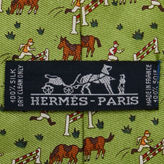 エルメス 馬 馬術 モチーフ ネクタイ グリーン ブラウン マルチカラー シルク メンズ HERMES 【中古】
