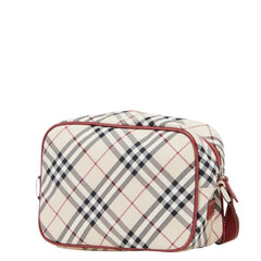 バーバリー ノバチェック ショルダーバッグ ベージュ レッド キャンバス レザー レディース BURBERRY 【中古】