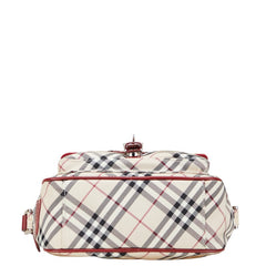 バーバリー ノバチェック ショルダーバッグ ベージュ レッド キャンバス レザー レディース BURBERRY 【中古】