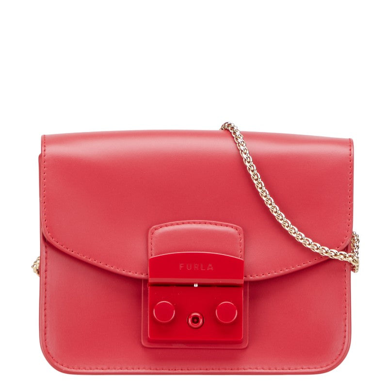 フルラ ロゴ チェーン ショルダーバッグ レッド レザー レディース Furla 【中古】