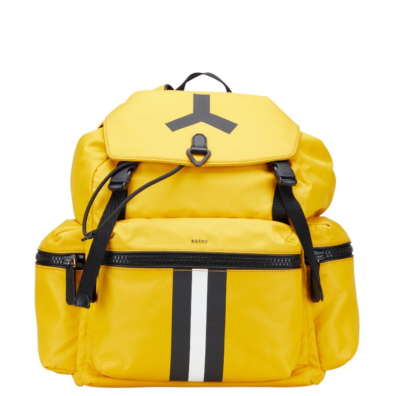 バリー Crew リュック バックパック イエロー ブラック ナイロン レザー レディース BALLY 【中古】