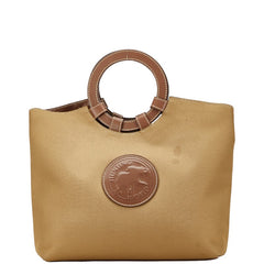 ハンティングワールド ロゴ ハンドバッグ トートバッグ カーキグリーン ブラウン キャンバス レザー レディース HUNTING WORLD 【中古】