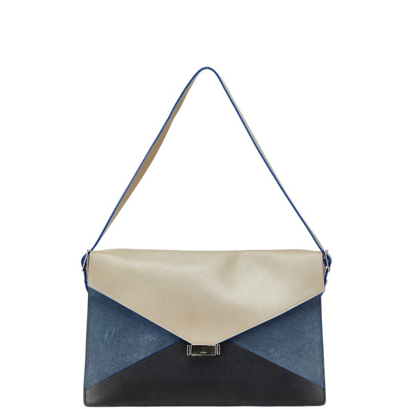 セリーヌ ダイヤモンドクラッチ トリコカラー ショルダーバッグ ベージュ ブラック ブルー レザー スエード レディース CELINE 【中古】