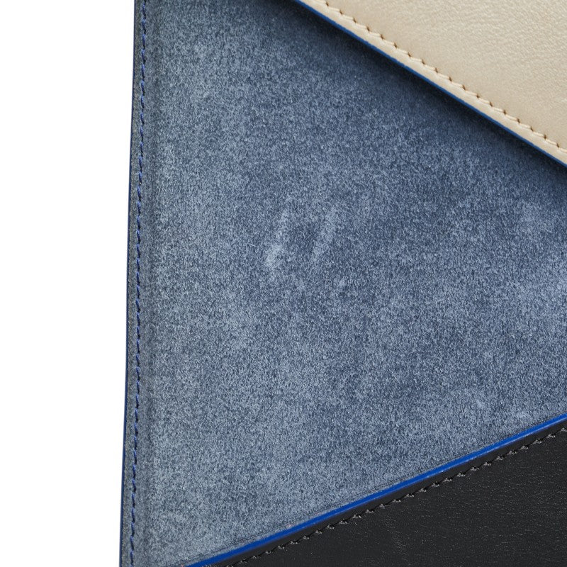 セリーヌ ダイヤモンドクラッチ トリコカラー ショルダーバッグ ベージュ ブラック ブルー レザー スエード レディース CELINE 【中古】