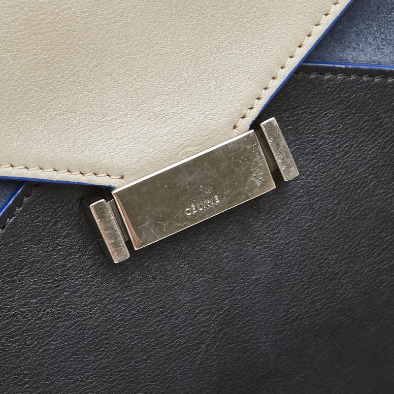 セリーヌ ダイヤモンドクラッチ トリコカラー ショルダーバッグ ベージュ ブラック ブルー レザー スエード レディース CELINE 【中古】