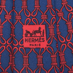 エルメス ロープ 縄 モチーフ ネクタイ ネイビー レッド シルク レディース HERMES 【中古】