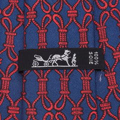 エルメス ロープ 縄 モチーフ ネクタイ ネイビー レッド シルク レディース HERMES 【中古】