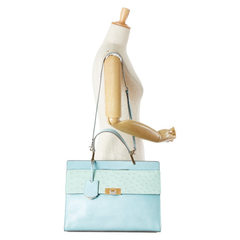 バレンシアガ ハンドバッグ ショルダーバッグ 2WAY ブルー オーストリッチ レザー レディース BALENCIAGA 【中古】