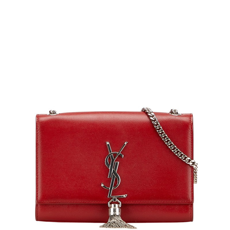 サンローラン YSLロゴ ケイト 斜め掛け チェーン ショルダーバッグ レッド レザー レディース SAINT LAURENT 【中古】