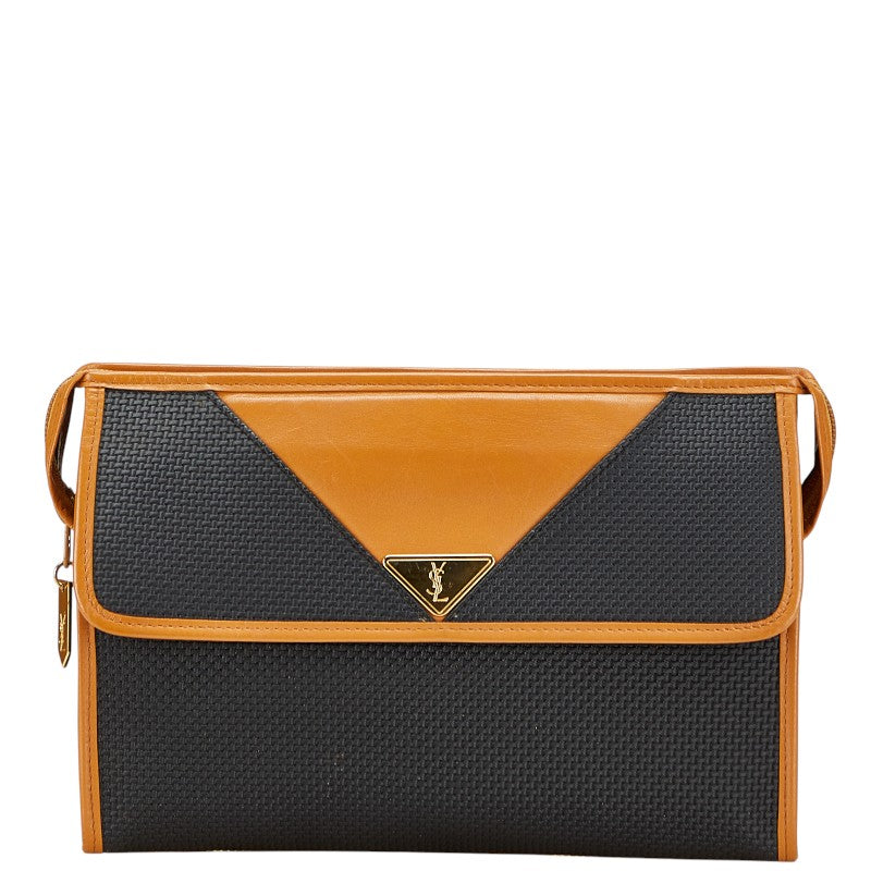 サンローラン YSLロゴ クラッチバッグ ブラック ブラウン レザー レディース SAINT LAURENT 【中古】